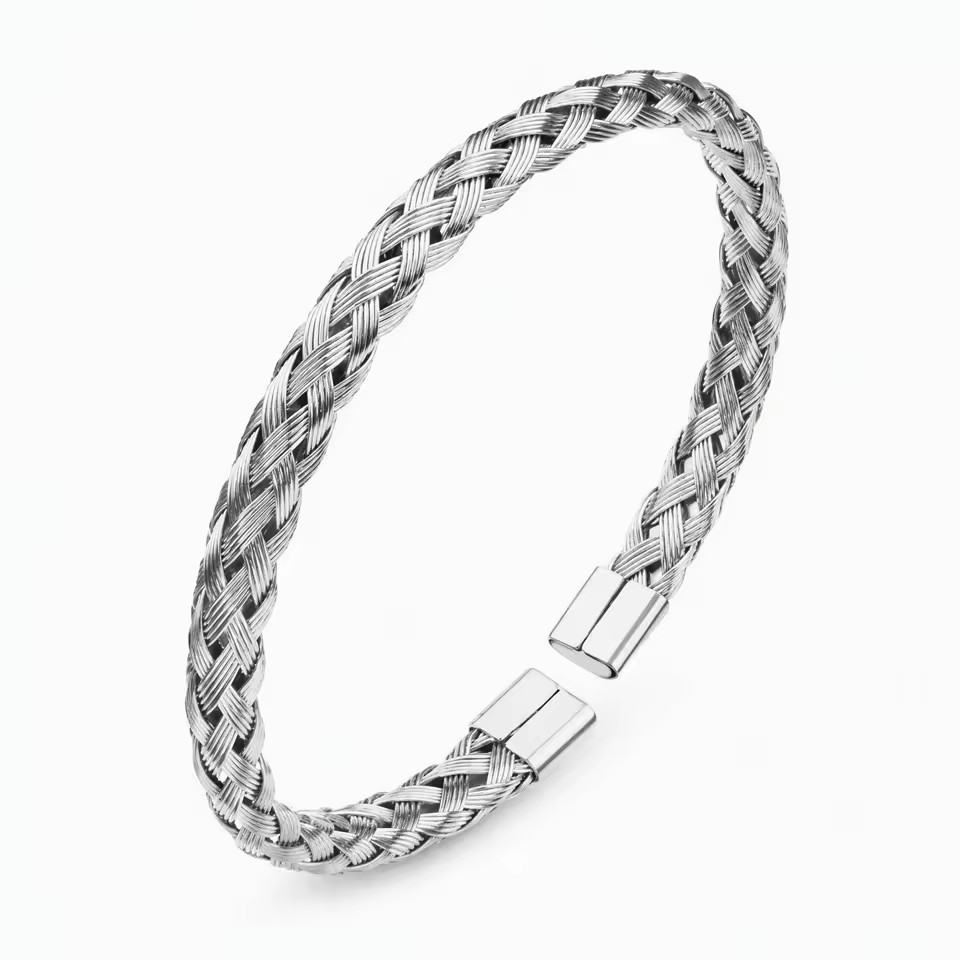 18K Gold-Plated Stainless Steel Wire Braided Open Cuff Trendy Party Hip-Hop Unisex Bangle Gift