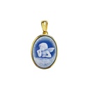 Original Blue Agate Cameo Jewelry Dainty Religious Angel Wings Charm S925 Sterling Silver Necklace