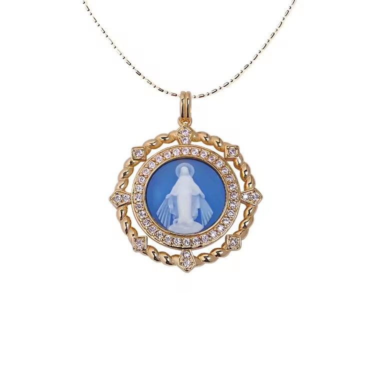 Factory RTS 925 Sterling Silver Virgin Mary Religious Jewelry Our Lady of Guadalupe Agate Cameo Catholic Pendant Necklace
