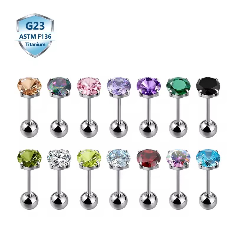 2026 Latest Trend ASTM F136 G23 Titanium Ball Piercing Studs Multi Color Round Zircon Ear Bone Body Piercing Jewelry