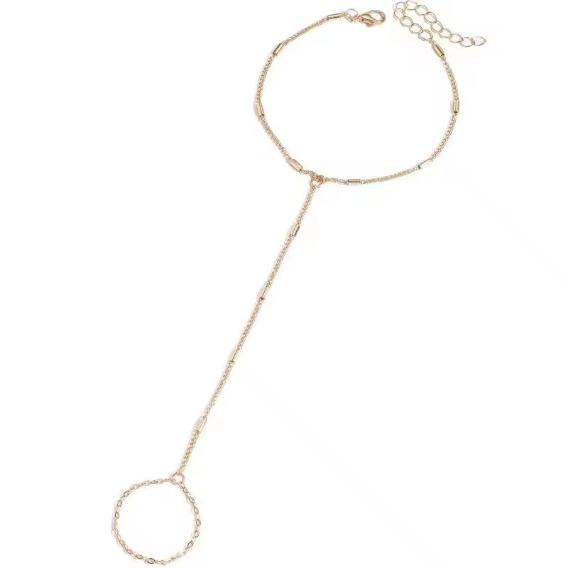 14K Gold-Plated Brass Zinc Alloy Hand Chain Bracelets Women Stackable Adjustable Trendy Dainty Ring Set Gift