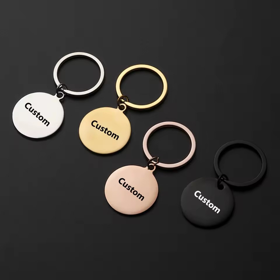 Best Selling Outer Hole Round Stainless Steel Laser Marking Custom Keychain