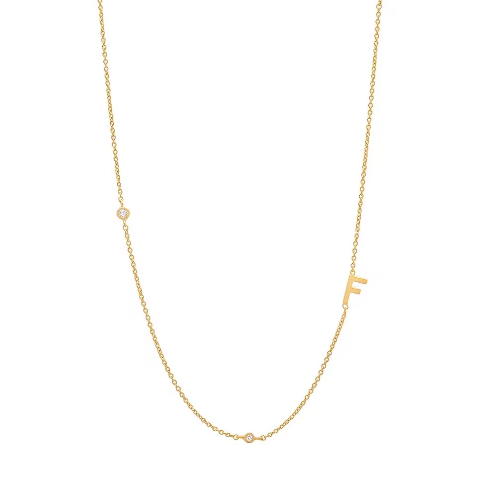 Laodun Small Size Initial 26 English Alphabet Letter Pendant Necklace Side Way Alphabet Initial Necklace