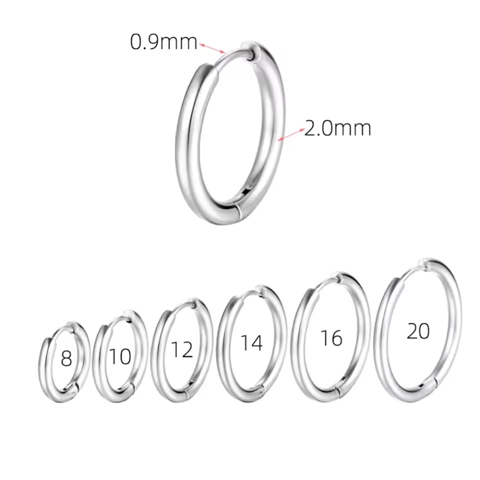 316L Stainless Steel Huggie Hoop 8mm 10mm 12mm 16mm 20mm Men Women Hypoallergenic Cartilage Helix Lobes Hinged Sleeper Earring