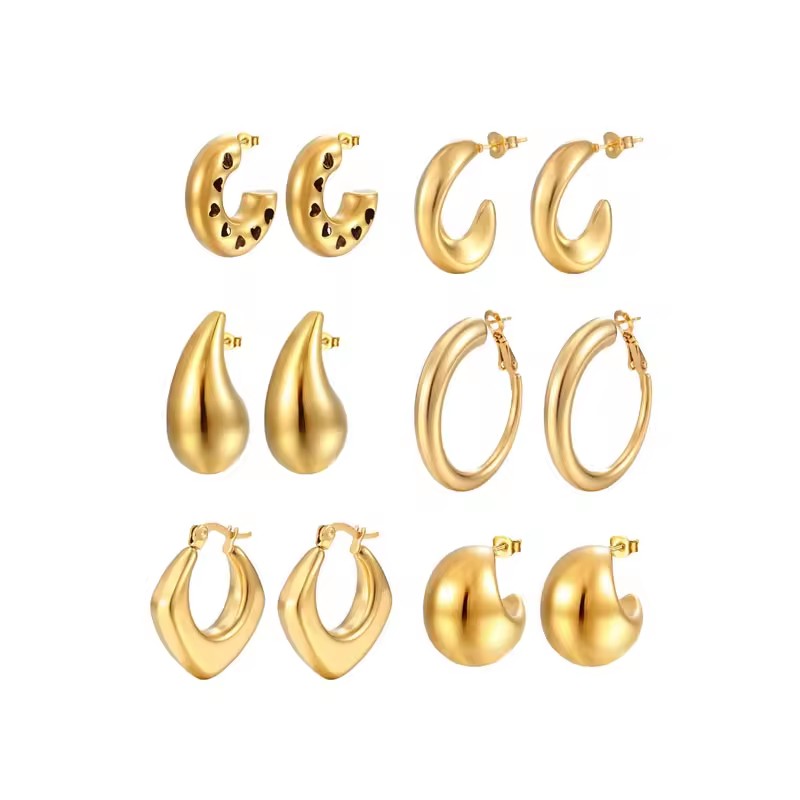 Ins Hypoallergenic Earrings Jewelry 316L Stainless Steel Non Tarnish Chunky 18k Gold Plated Hoop Women Earring
