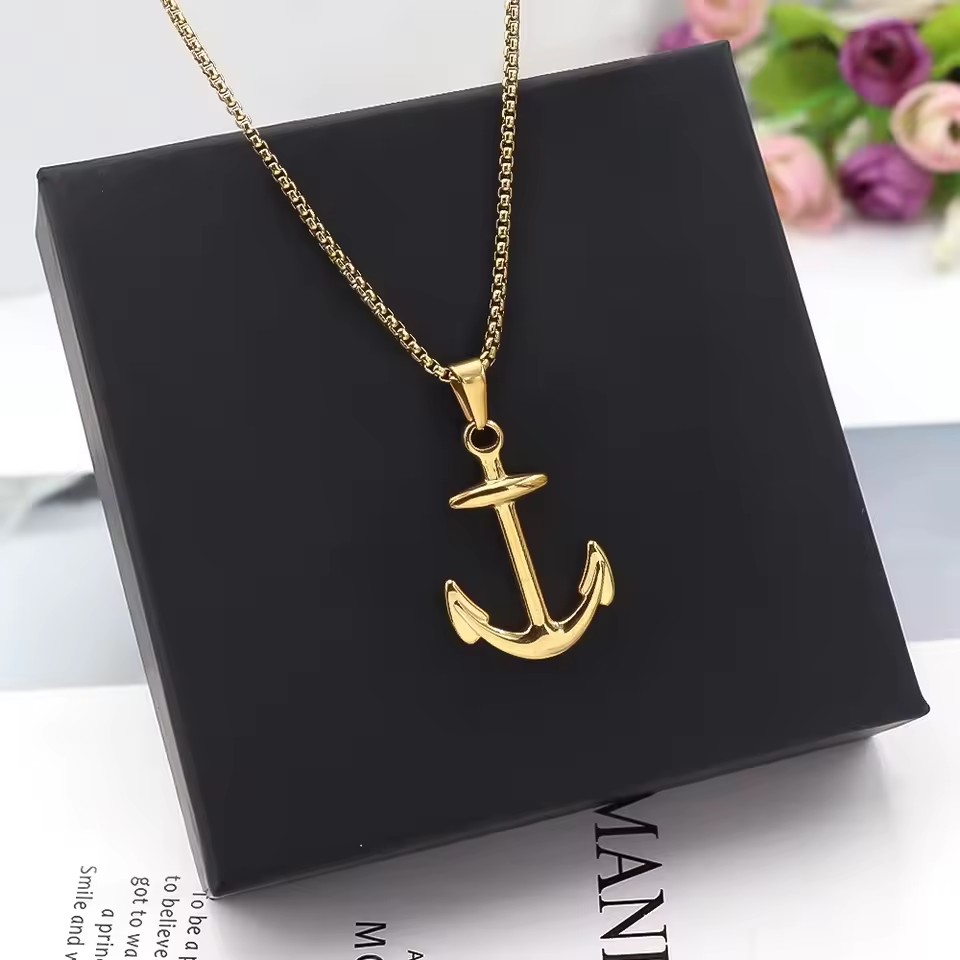 Fashion Designed Fashion Style Anchor Symbol Power Gold Plated Hip Hop Side Egyptian Pharaoh Pendant Necklace for Men