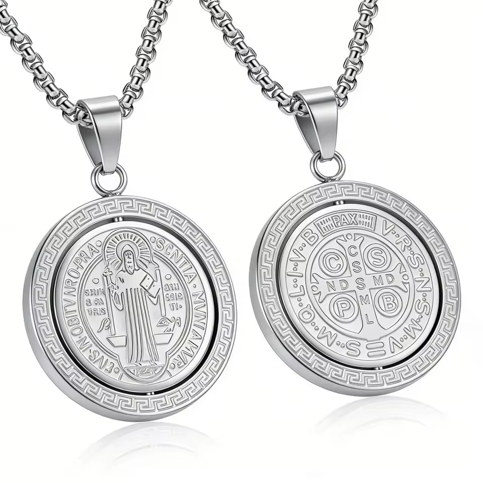 Silver Black & Gold Stainless Steel Strand Necklace Christian Style Religious for Men's Birthday Anniversary Engagement