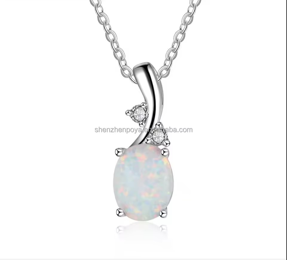 925 Silver Pendant Necklace Opal Inlay for Women Festival Gift Lovers Engagement Gift