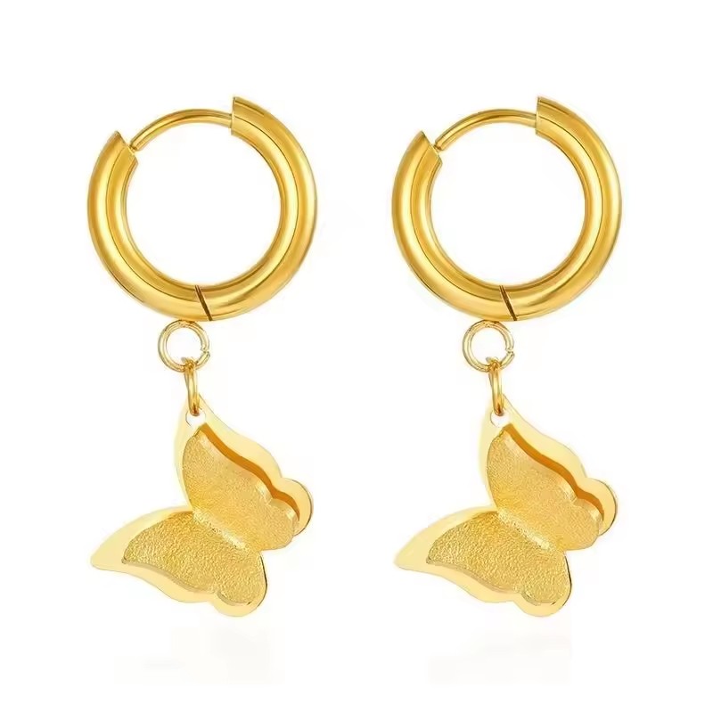 Stainless Steel Butterfly Shape Dangle Earrings Luxury Sweet Pendant Earrings For Women