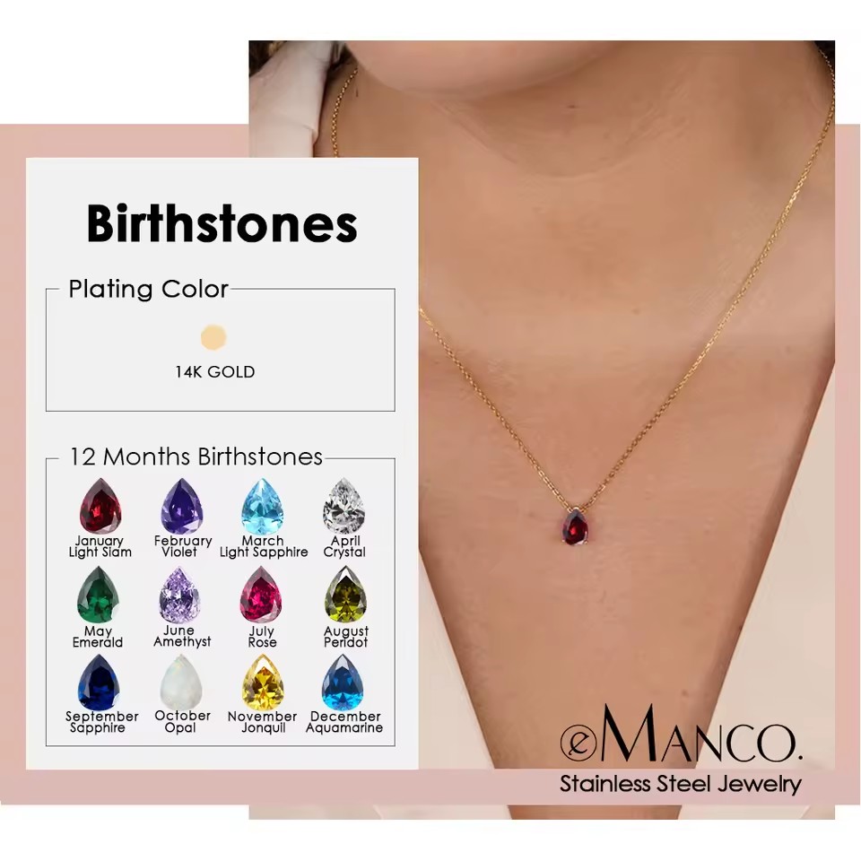 EManco Pendant Necklaces Best-selling Shining Teardrop-shaped Zircon Pendant Necklace Birthday Month Unique Charm Necklace