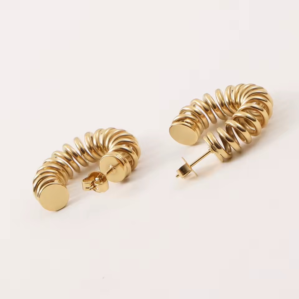 Waterproof Jewelry 18K Gold Plated Stainless Spring Circling Steel Trendy HOOP Earring