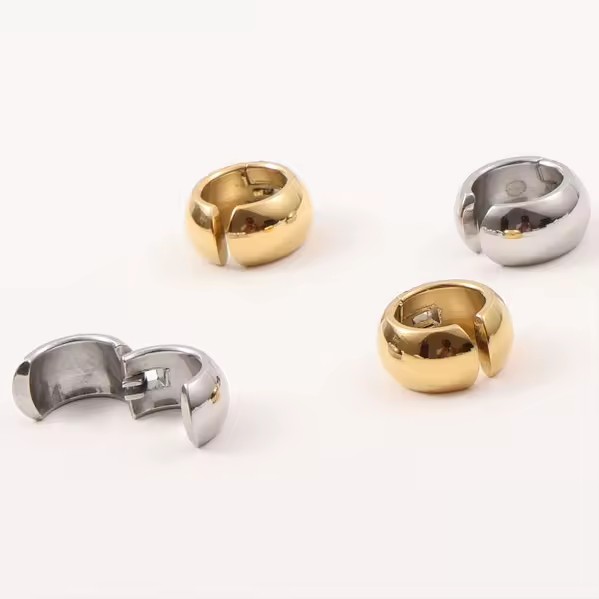 Waterproof Jewelry 18K Gold Plated Smooth Bold Ear Cuff Arc Buckle Stainless Steel Earring