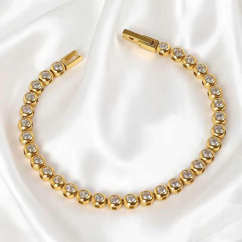 Luxury Stainless Steel Cubic Zirconia Tennis Bracelet 18K Gold Plated Perfect for Party Daily Stacking Fashion Jewelry