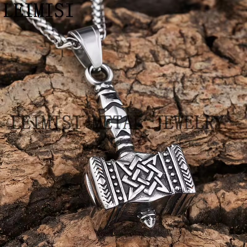 Stainless Steel Norse Viiking Thor's Hammer Mjolnir Pendant Necklace Viiking Mythology Silver Thor's Arm Armor Hammer Pendant