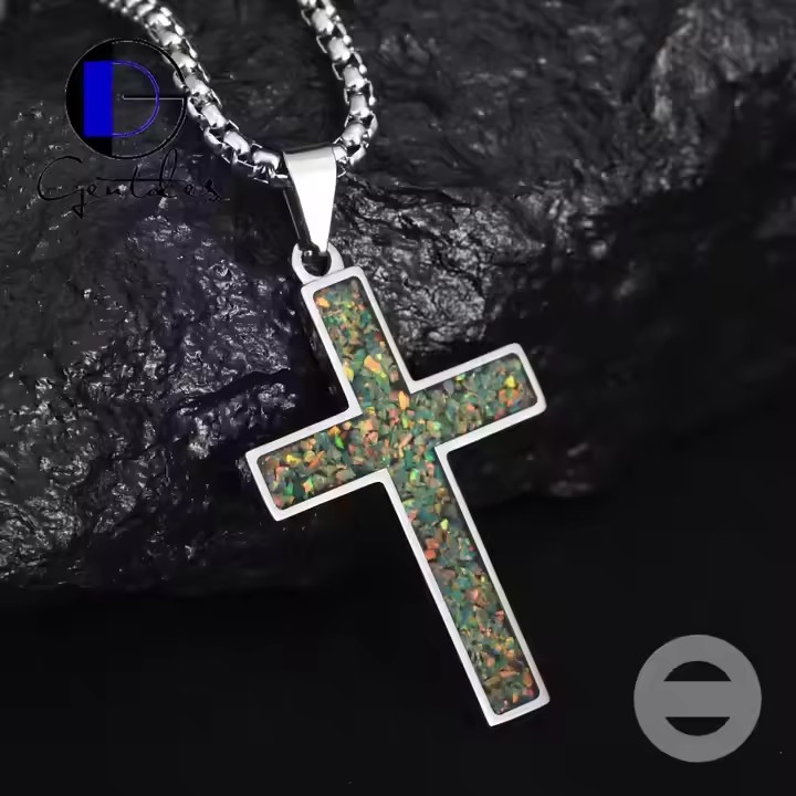 Stainless Steel Pendant Necklace Classic Box Chain Inlay Customized Opal Wholesale Men Women Pendant Necklace
