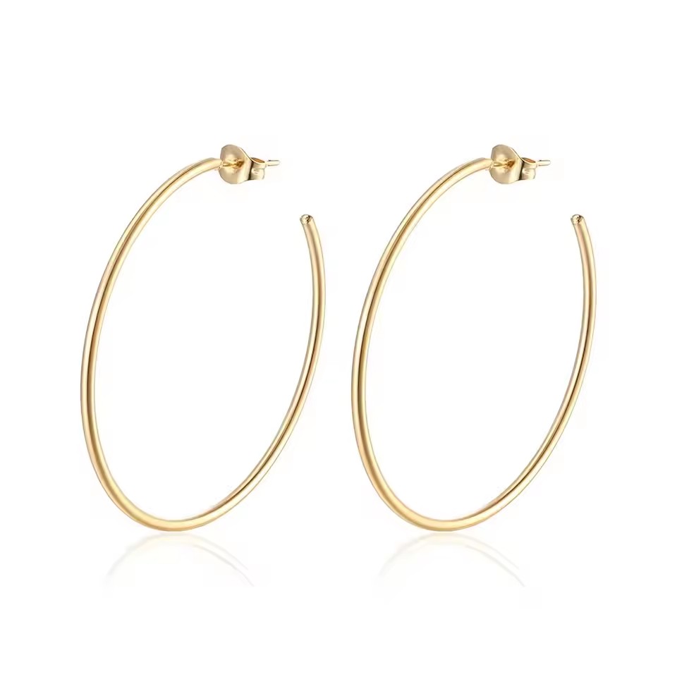 Hot Selling Fashion Earrings Elegant C Shape Stainless Steel 14K Gold Plated Big Multi Hoop Earring Arete Huggie Earring
