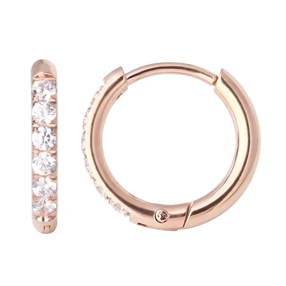 New Arrival Women Ear Piercing Jewelry Surgical Stainless Steel Cubic Zirconia Hinged Huggie Hoop Earring