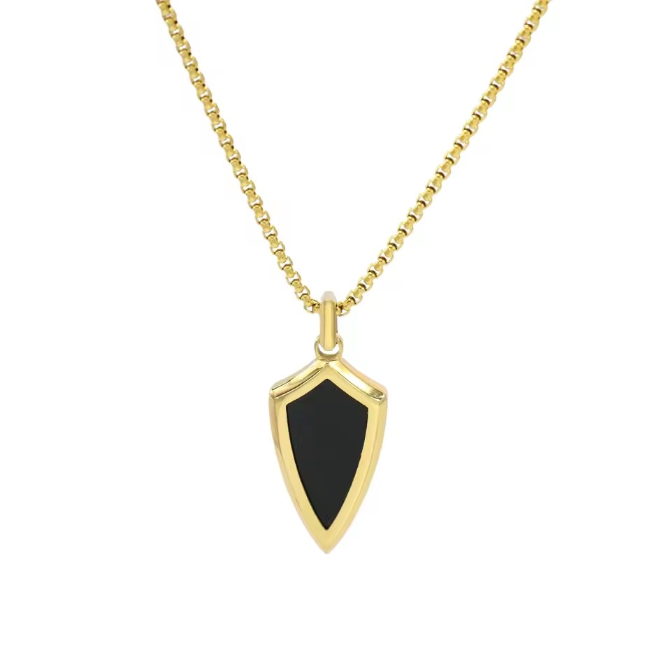 Men New Design Shield Jewelry Stainless Steel Natural Agate Stone Onyx High Quality Pendant Link Chain Necklace