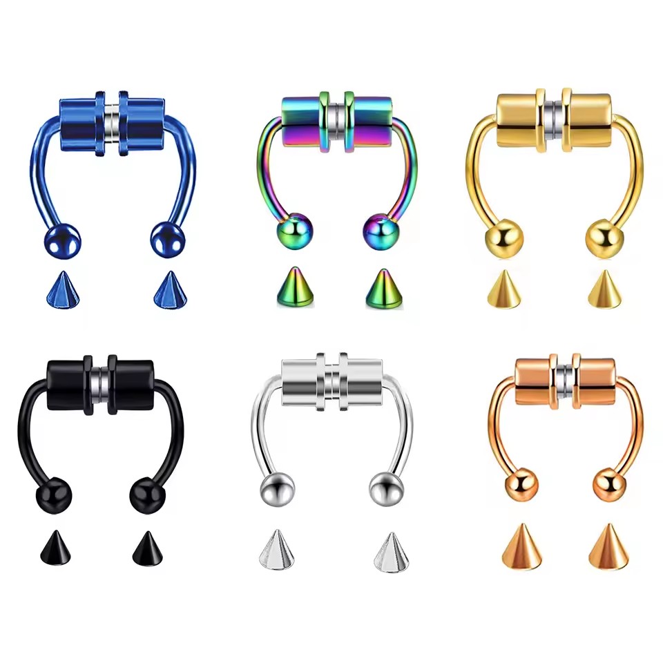 Fake Nostril Piercing Jewelry Faux Septum Horseshoe Hoop Nose Ring Gold Plated Stainless Steel Non Piercing Magnetic Nose Ring