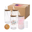 Warehouse RTS 16 Oz Glass Snow Globe Tumbler with Bamboo Lid 50 Pack Double Wall Tumblers with Pre-Drilled