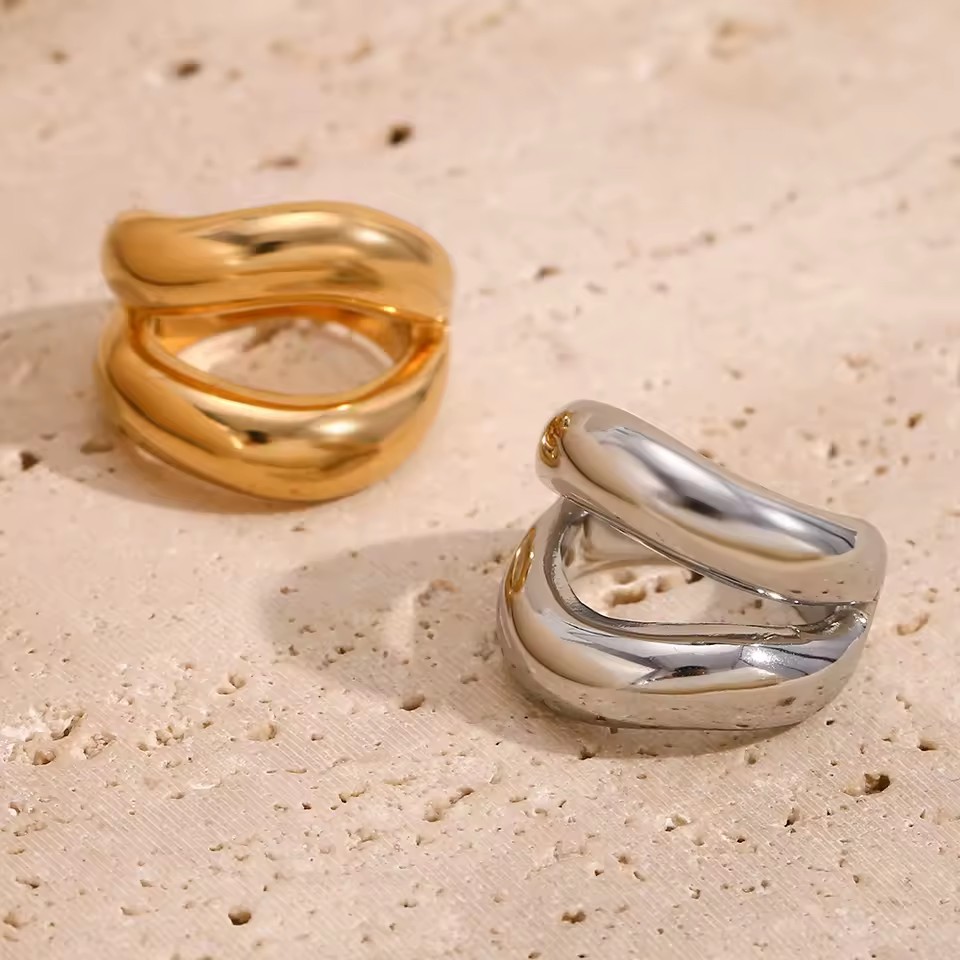 18K Gold Plated Stainless Steel Jewelry Rings for Women