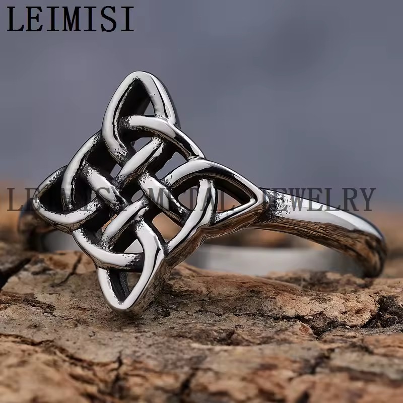Stainless Steel Celtic Knot Ring Fashion Titanium Steel Jewelry Silver Light Hollow Women Irish Celtic Viking Knot Ring for Girl