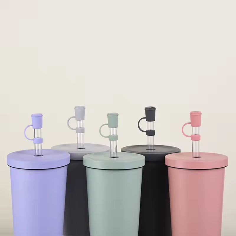 Wholesale High-quality Silicone Straw Dust Stoppers Simple and Cute Milk Tea-shaped Straw LIDS