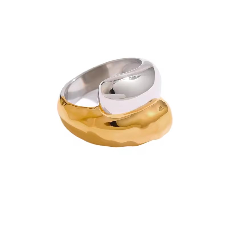 Women's Stainless Steel Finger Ring with 18K Gold Waterproof Finish Trendy Drop Opening Design Fashionable Personality for Gifts