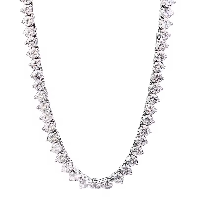 4MM Round Tennis Chain Necklace Set Jewelry Fashionable Cubic Zircon Non-Flip-over Silver Plated Tennis Chain Necklace for Women