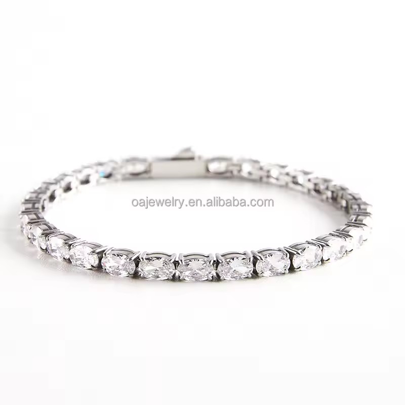 New 316 Stainless Steel Oval Zirconia Tennis Chain Necklace Jewelry for Women18K PVD Gold Plated Steel Tennis Bracelet Armband