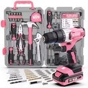 81pc Women Pink 18V Electric Drill Driver Hard Case Multi-Purpose Home DIY Hand Tool Kit Set Portable Cordless Repair OEM ODM