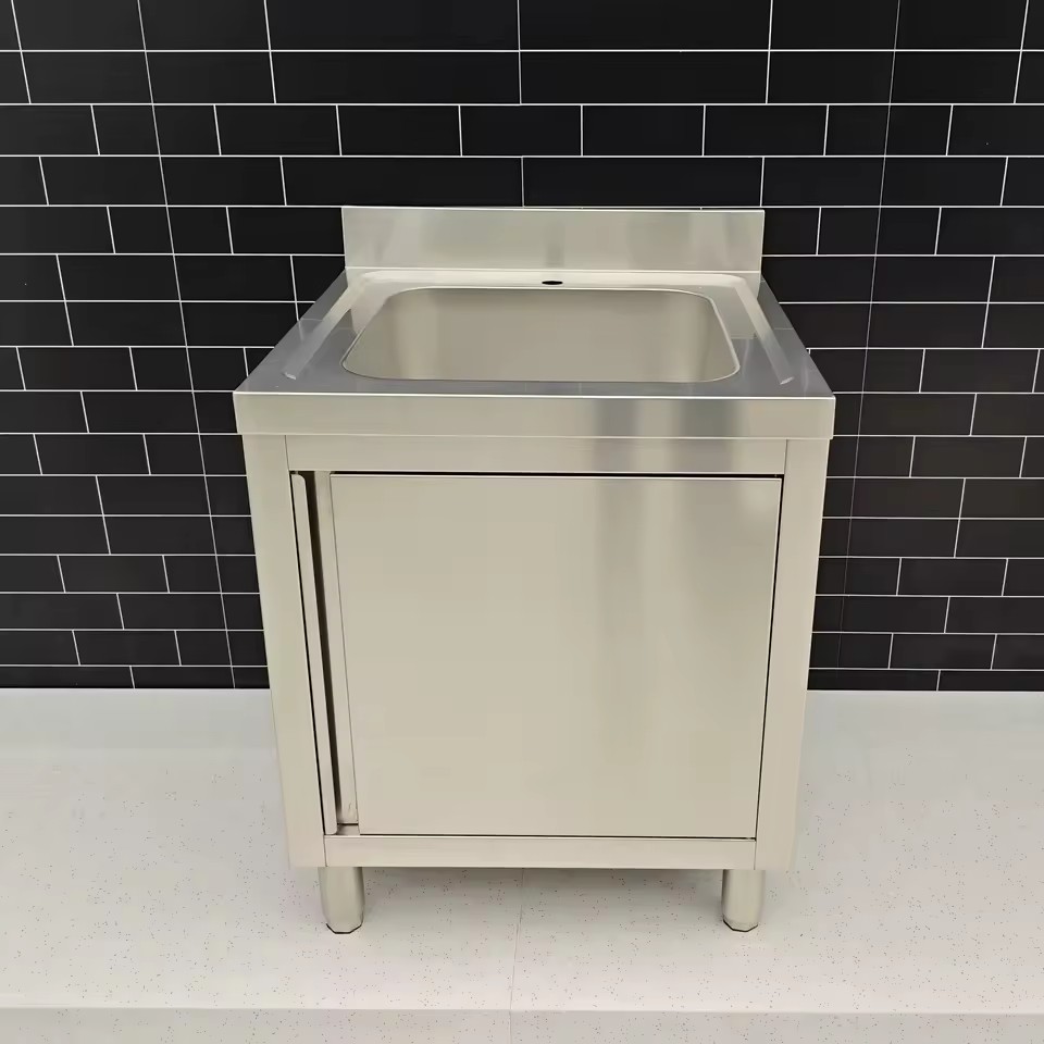 Factory Direct Supply, Low Price 201/304 Stainless Steel Industrial Sink - One Bowl with Hinged Door, for Commercial Kitchen