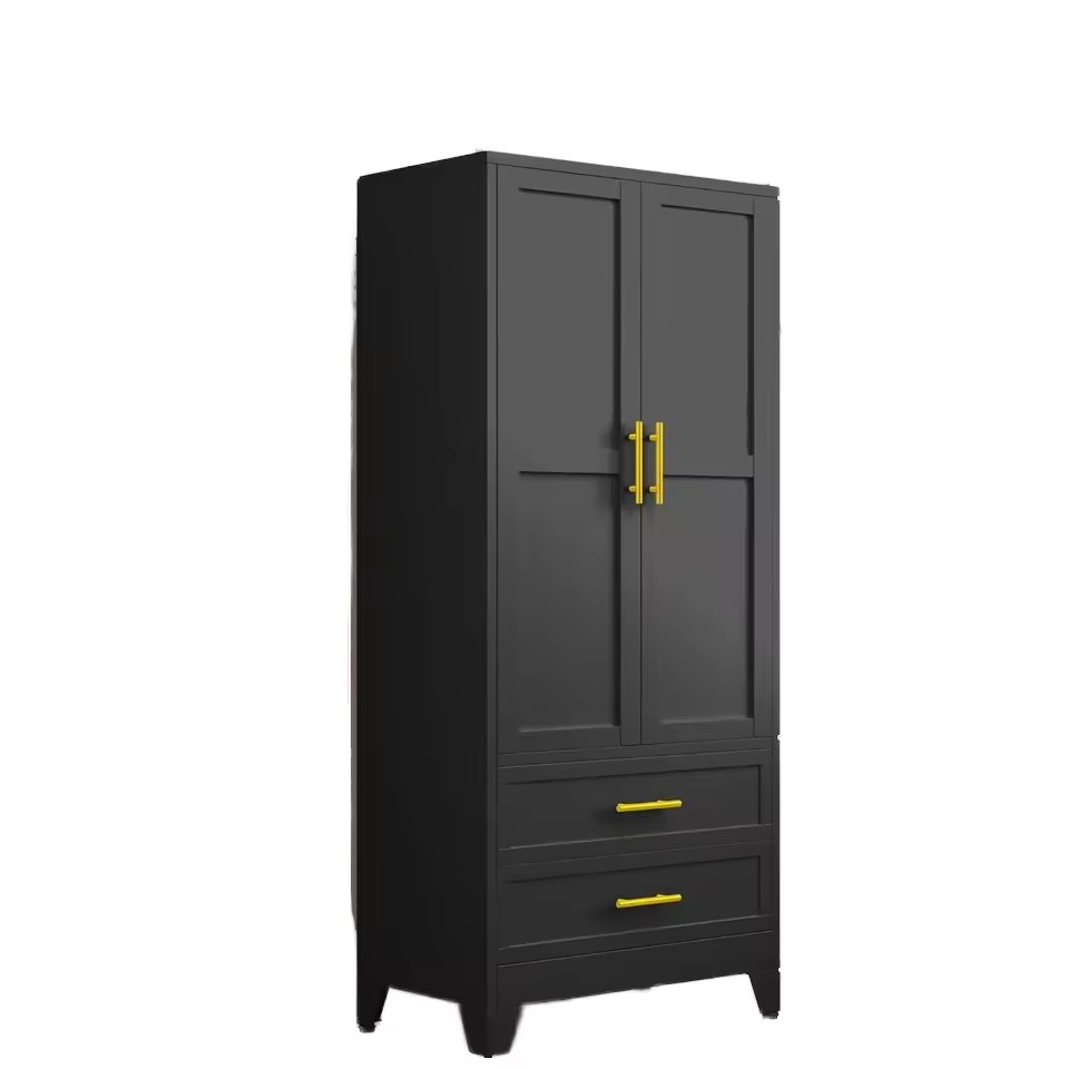 Modern Tall Black Steel Metal Armoire Closet Adjustable Hanging Rods Tool Storage Cabinet