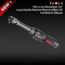 Professional 12V Brushless 1/2" Long-Handle Ratchet Wrench 85Nm 0-250rpm CE Certified - Automotive & Industrial