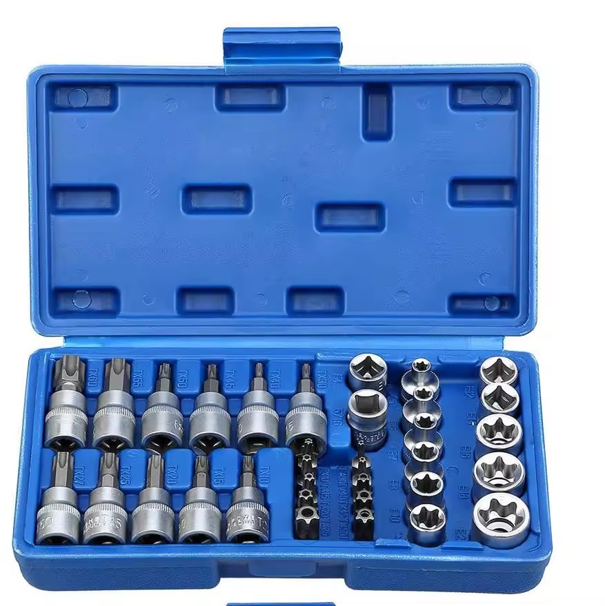 34Pcs Crv Chrome Vanadium Steel Drive Deep Socket Set 6-Point Hex Car Repair Tools with Case Includes Bit OEM Customizable