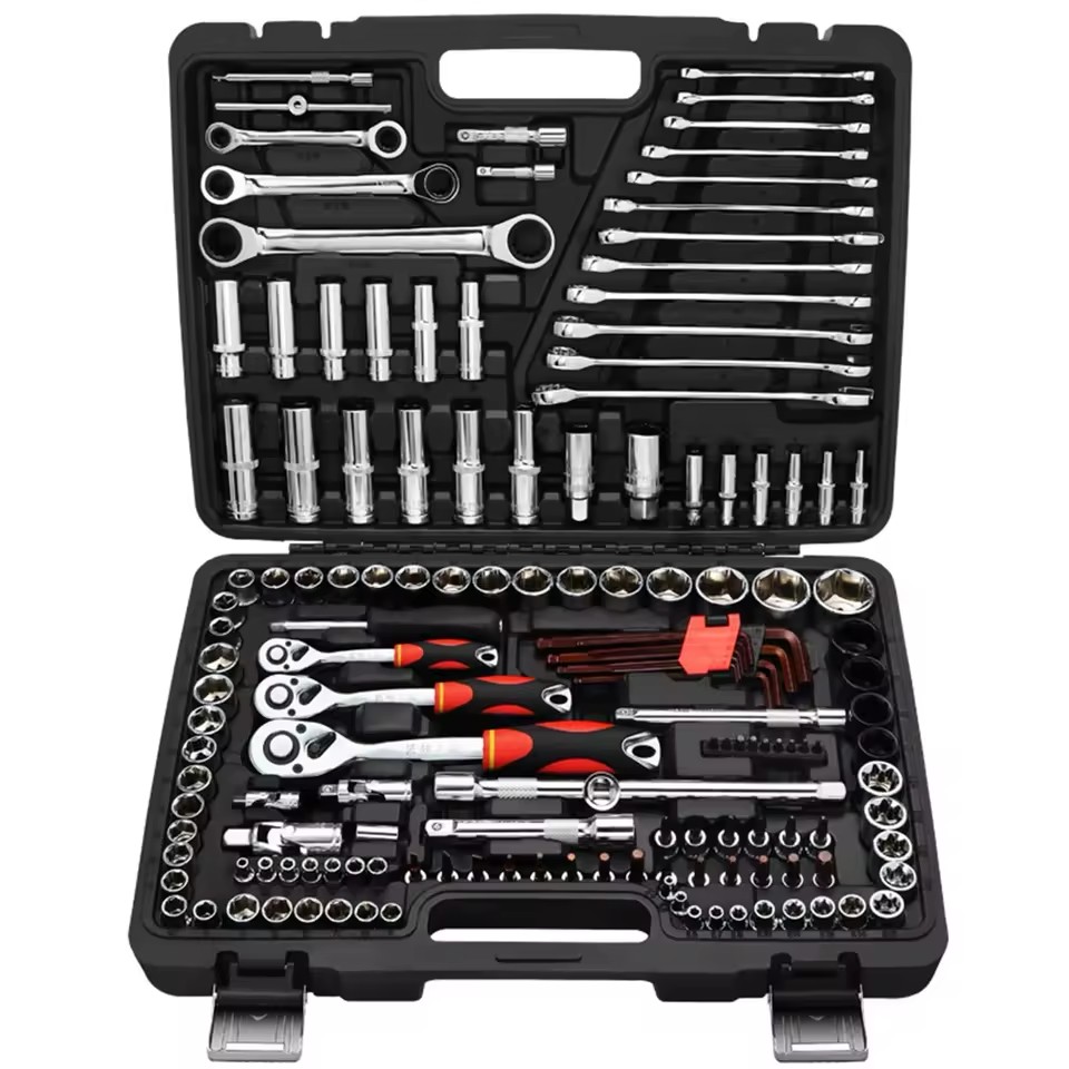 Carbon Steel Spanner Tools Set Auto Repair Tool Kit Including Hex Wrench Socket Wrench Hard Case for Car Mechanics Maintenance