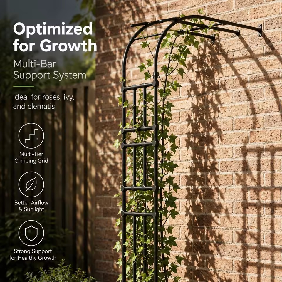 Trellis Wall-Mounted Galvanized Steel Weather-Resistant Plant Support for Roses Vines Clematis Space-Saving Outdoor Garden Arbor
