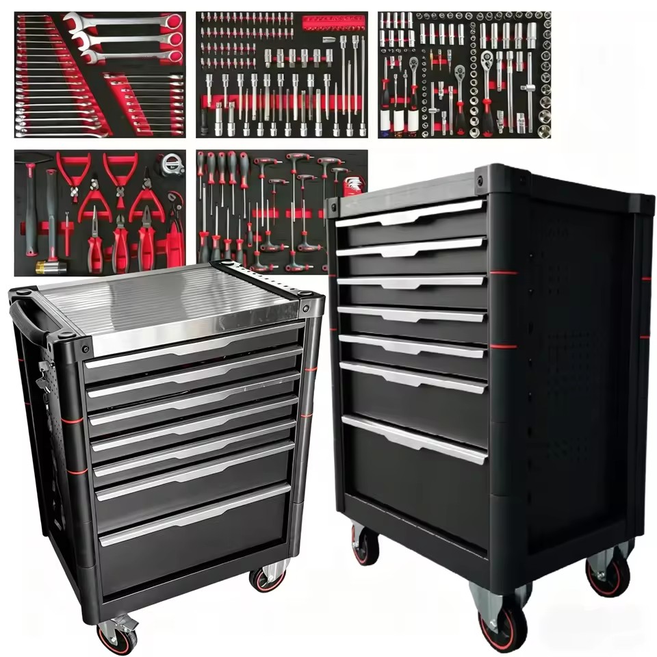 Complete 276 Piece Mechanic Tool Kit Heavy Duty Rolling Tool Cart Storage Cabinet for Auto Repair