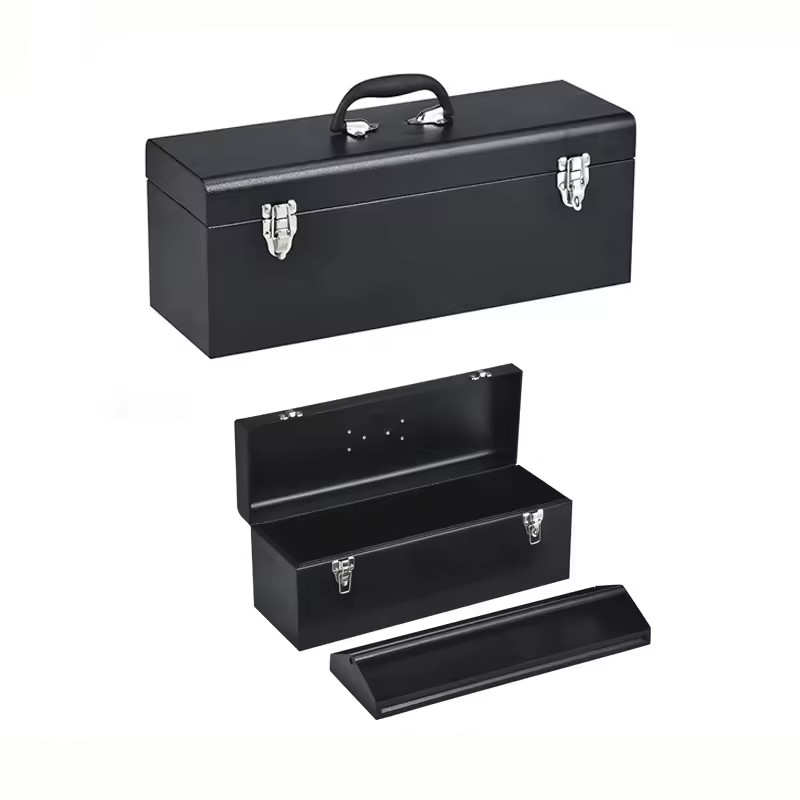 17" Metal ToolBox - Heavy Duty Portable Tool Box with Organizer Tray and Handle - Solid Metal Locking Latches - Scratch