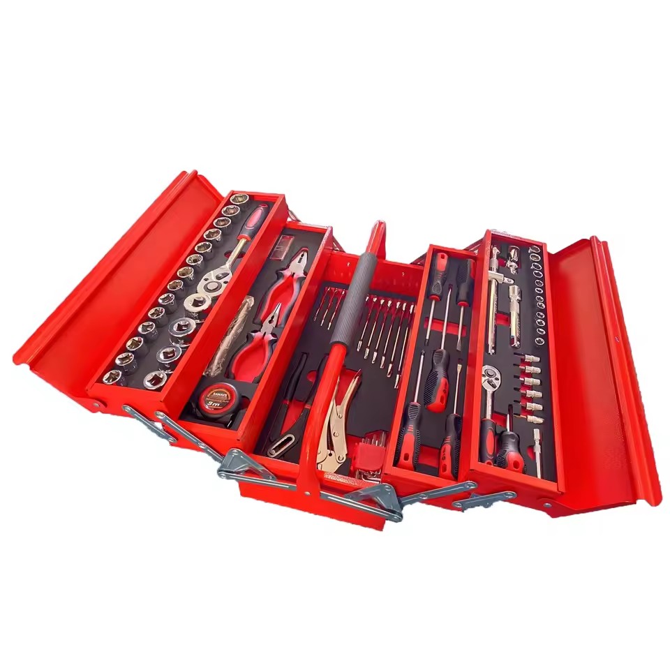 Metal Tool Box with 90PCS Hand Tool Set for Auto Repair & Household