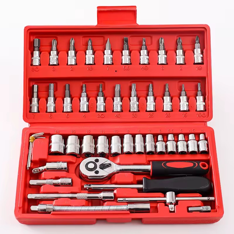 Multifunctional 46-Piece Hand Operated 108-in-1 Tool Box Set with Hard Case for Car Motorcycle Repair and Household Use