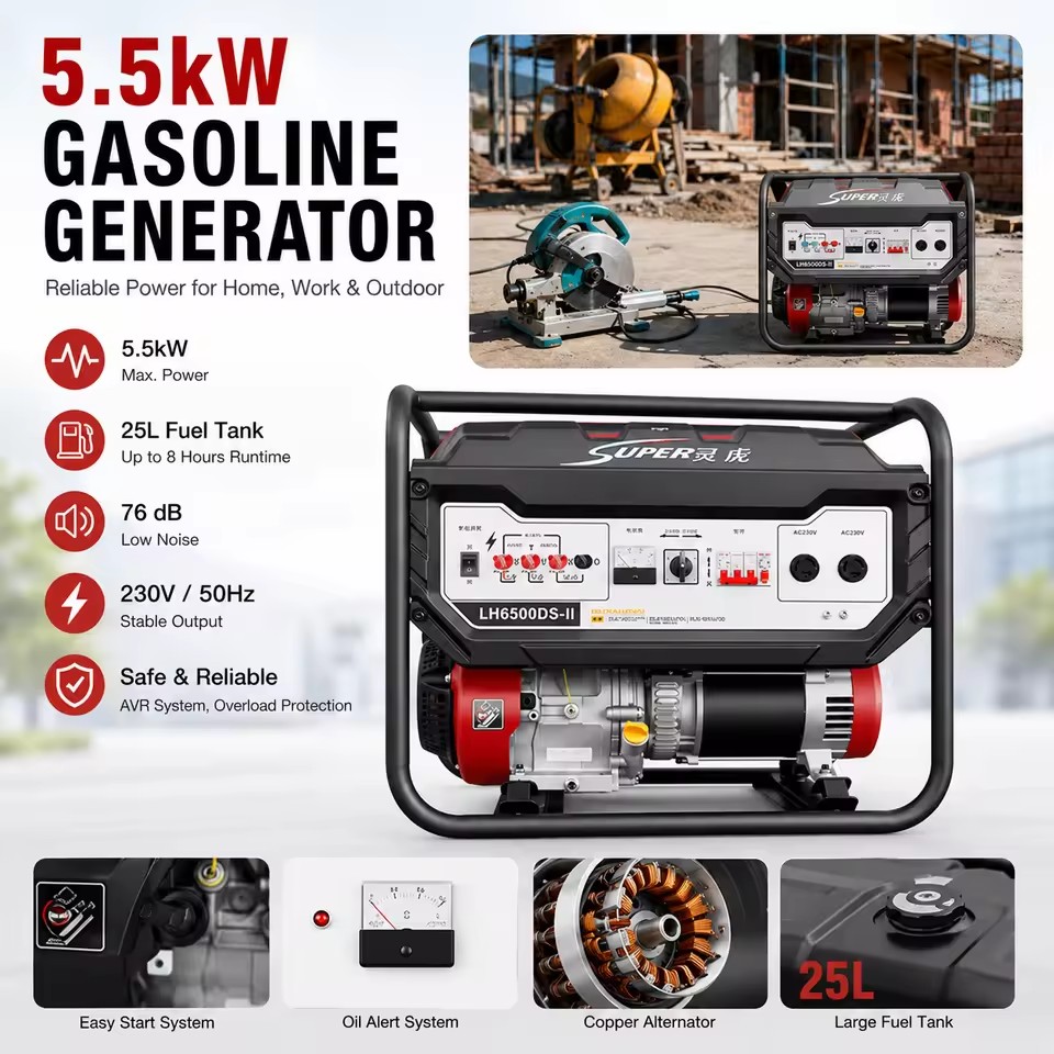 5KW 230V/400V Single Three Phase Equal Power Gasoline Generator for Home Backup Outdoor Construction Site Emergency Power Supply