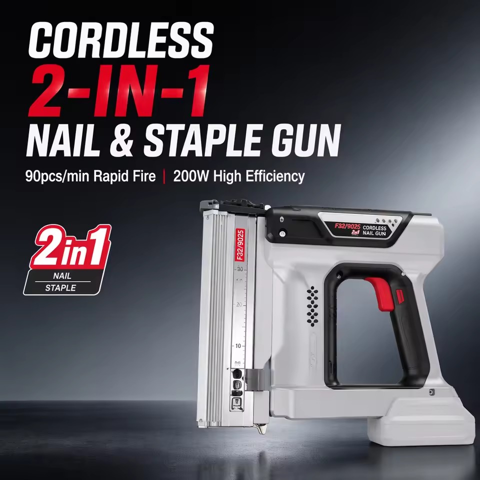 20V Cordless Nail Guns 2 In 1 Rechargeable Battery Powered Staple Gun Set 100pcs Capacity Aluminum Alloy Head Nylon Body