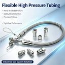 1M Polished 316SS 3000 Class High Pressure Flexible Hose with Safety Cable -Lok Gas Braided Tube