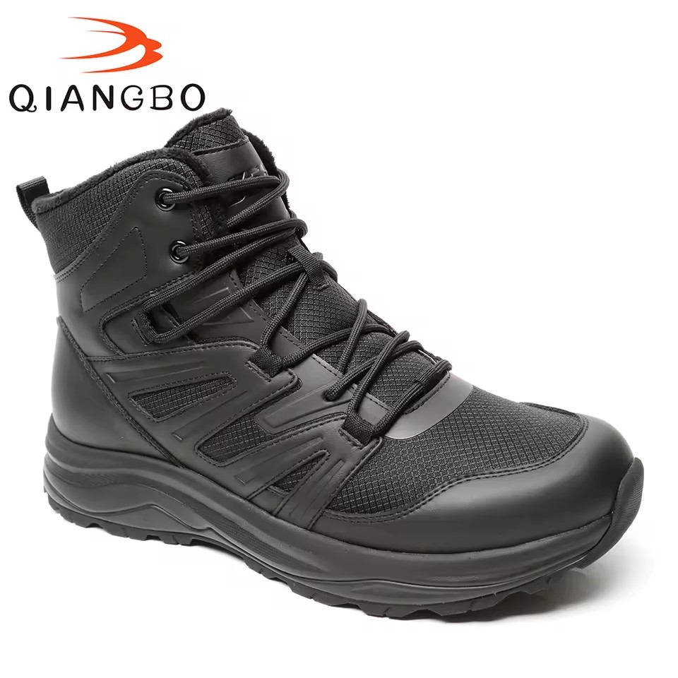 Factory Custom Black High Top Waterproof Fabric Fleece Lined Puncture Resistant Lightweight Men's Training Work Boots