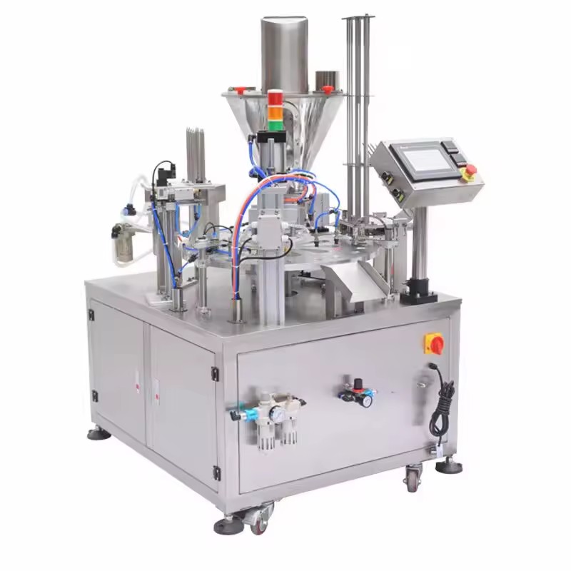 Pneumatic Indexed Rotary Cosmetic Tube Filling Sealing Machine with Automatic Loading Hopper Dosing for Cream Packaging