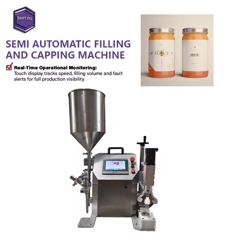 Factory Supply 304 Stainless Steel Semi-Automatic Capping Machine PLC Control Easy Clean High Productivity Oil Honey Vinegar
