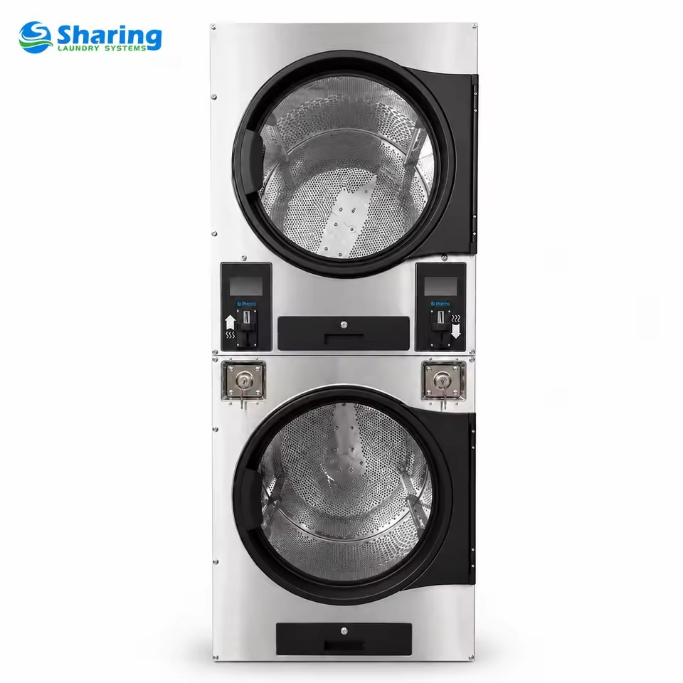 15KG 20KG Commercial Stacked Double Tumble Dryer Gas Electric Steam Heated Coin Operated Laundry Equipment