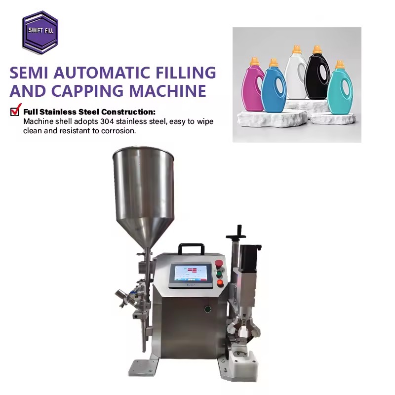 Condiment Sauce Filling Capping Machine Claw-Type Dual-Speed No-Slip Capper 304 Stainless Steel Glass Vial PLC Controlled