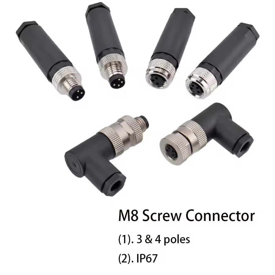 M8 Sensor Connector Industrial Automotive 3P Waterproof IP67 Brass Gold-plated Contacts Field Wireable Straight/Angled Male